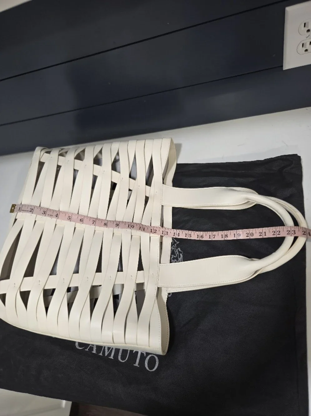 Vince Camuto Cecil Woven Tote In Coconut Cream  Leather